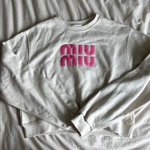 Miu Miu Cream/Gray Sweater with Pink Logo